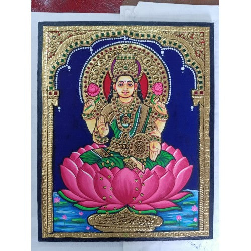 Traditional Handmade Gorgeous Thanjavur Painting Of Shubh Maha Laxmi For Wall Decoration
