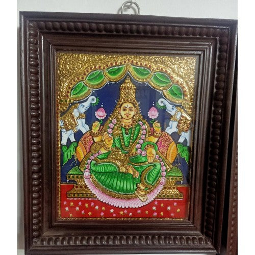 Traditional Handmade Gorgeous Thanjavur Painting Of Goddess Gaja Lakshmi For Wall Decoration