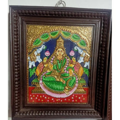 Traditional Handmade Gorgeous Thanjavur Painting Of Goddess Gaja Lakshmi For Wall Decoration