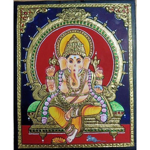 Traditional Handmade Gorgeous Thanjavur Painting Of God Vinayagar For Wall Decoration