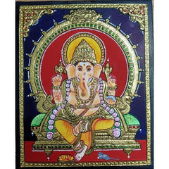 Traditional Handmade Gorgeous Thanjavur Painting Of God Vinayagar For Wall Decoration