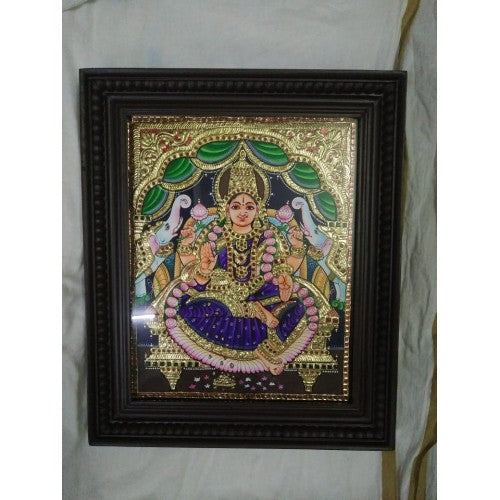 Traditional Handmade Gorgeous Thanjavur Painting Of Goddess Gaja Lakshmi For Wall Decoration