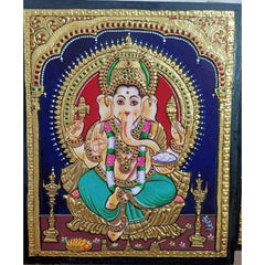 Traditional Handmade Gorgeous Thanjavur Painting Of Lord Ganesha For Wall Decoration