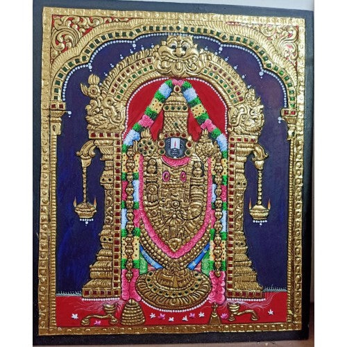Traditional Handmade Gorgeous Thanjavur Painting Of Lord Balaji For Wall Decoration