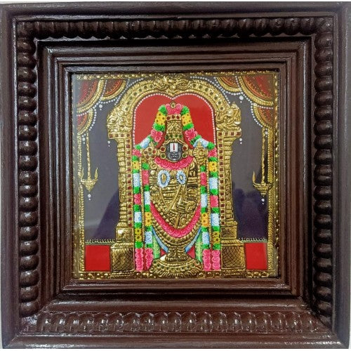 Traditional Handmade Gorgeous Thanjavur Painting Of God Balaji For Wall Decoration