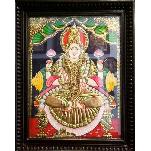Traditional Handmade Gorgeous Thanjavur Painting Of Goddess Maha Laxmi For Wall Decoration