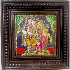 Traditional Handmade Gorgeous Thanjavur Painting Of God Krishna Radha For Wall Decoration