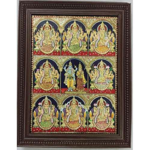 Traditional Handmade Gorgeous Thanjavur Painting Of Goddess Asta Lakshmi For Wall Decoration