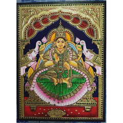 Delightful Handmade Gorgeous Thanjavur Painting Of Goddess Gaja Lakshmi For Wall Decoration