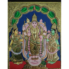 Delightful Handmade Gorgeous Thanjavur Painting Of Goddess Murugan Valli Theivaanai For Wall Decorat