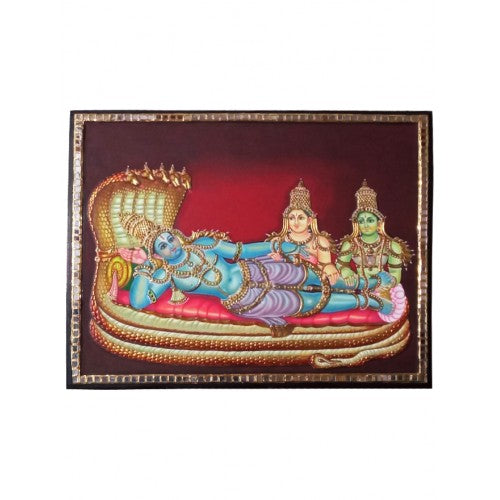 Thanjavur Painting Of Lord Vishnu With Laxmi Bhudevi