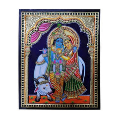 Thanjavur Painting Of Radha-Krishna With Kamdhenu
