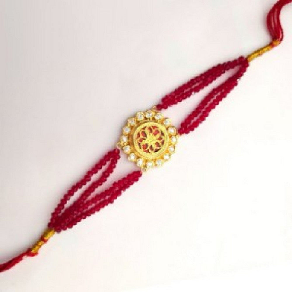 Thewa Art Gold Plated Rakhi With Double Layered Band