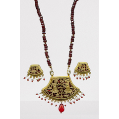 Thewa Art Gold Work Neckless Set Maroon Glass Beads
