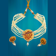 Thewa Art Gold Work Neckless Set White chocker