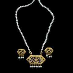 Thewa Art Gold Work Neckless Set White Pearls