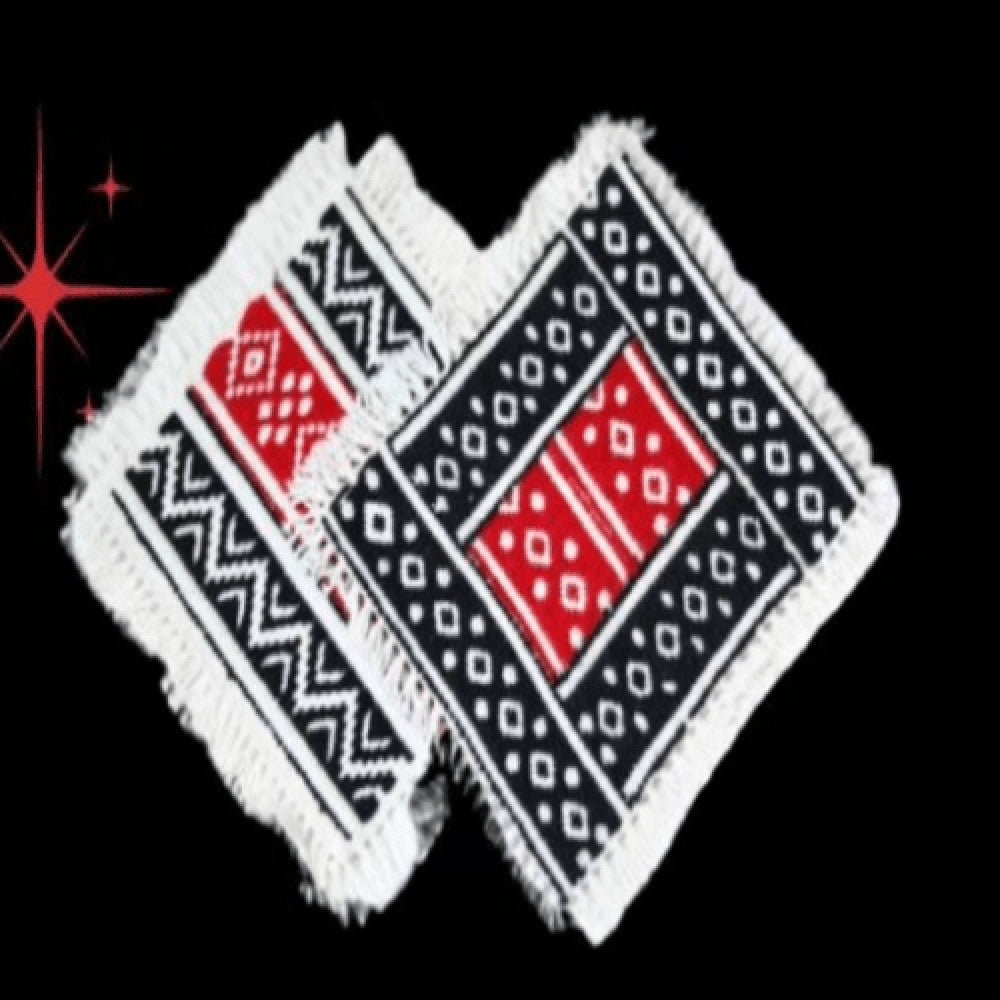 Toda Embroidered Compact Fringe Coaster - Pair of 2