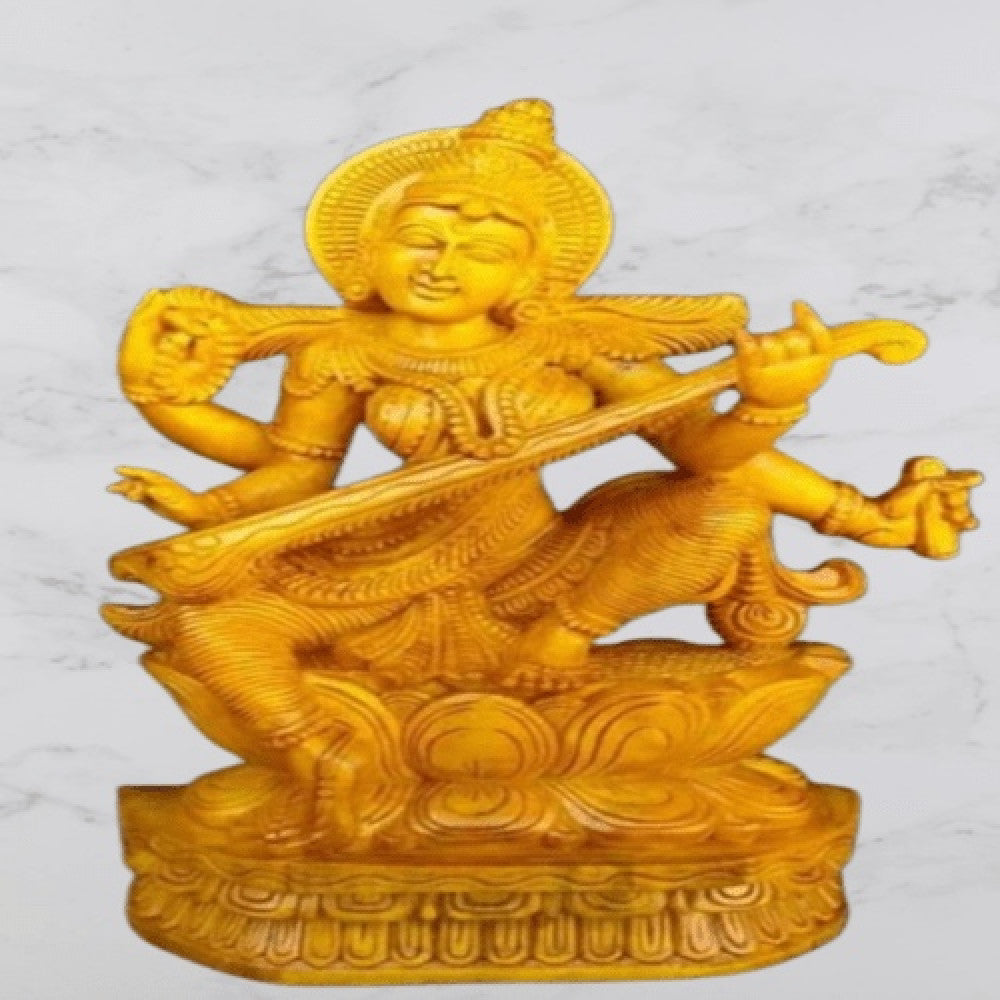 Traditional Handcarved Kallakurichi wood Carving of Goddess Saraswati