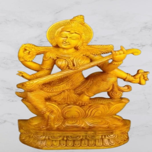 Traditional Handcarved Kallakurichi wood Carving of Goddess Saraswati
