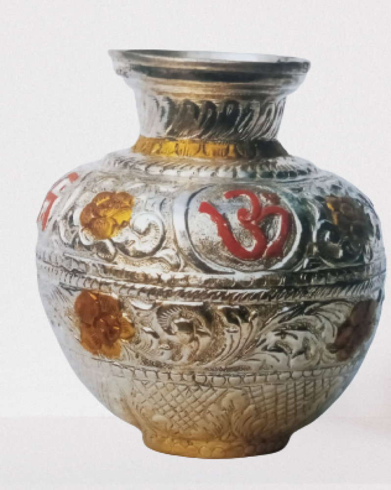 Traditional Kalash With Om Banaras Metal Repousse