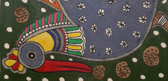 Traditional Madhubani Painting of a Large Bird with Motifs on Khadi Paper