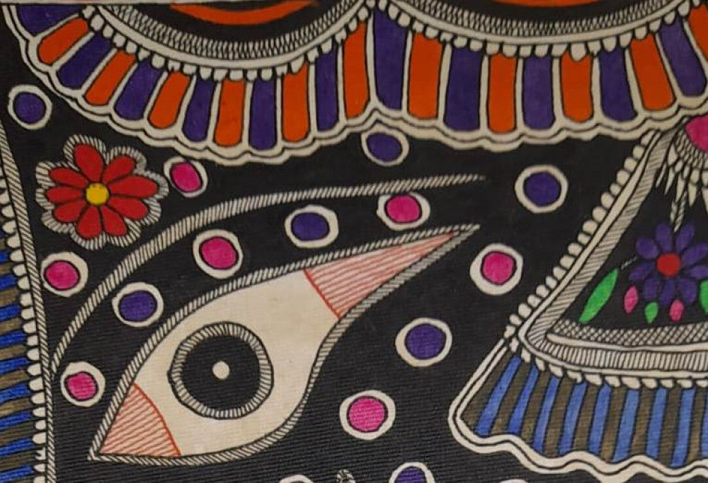 Traditional Madhubani Painting of an Elephant Face on Khadi Paper