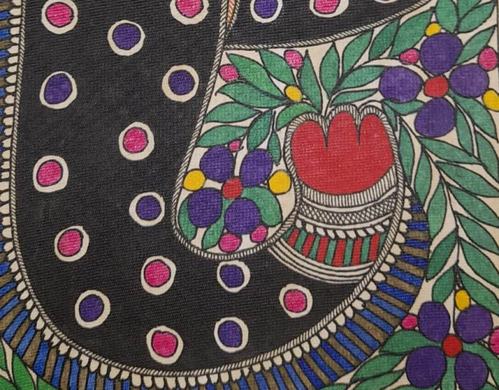 Traditional Madhubani Painting of an Elephant Face on Khadi Paper