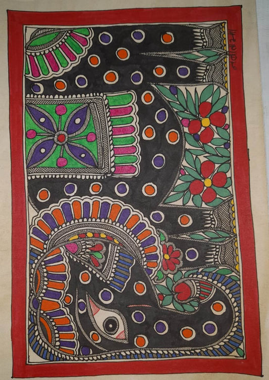 Traditional Madhubani Painting of an Elephant on Khadi Paper