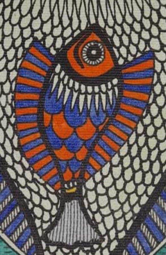 Traditional Madhubani Painting of Fishes in a Floral Background on Khadi Paper