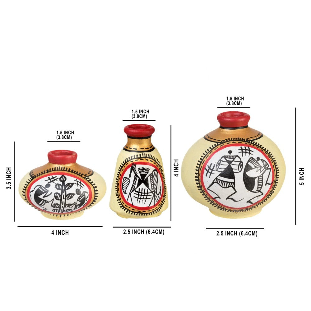 Tribal Design Terracota Vase set of 3