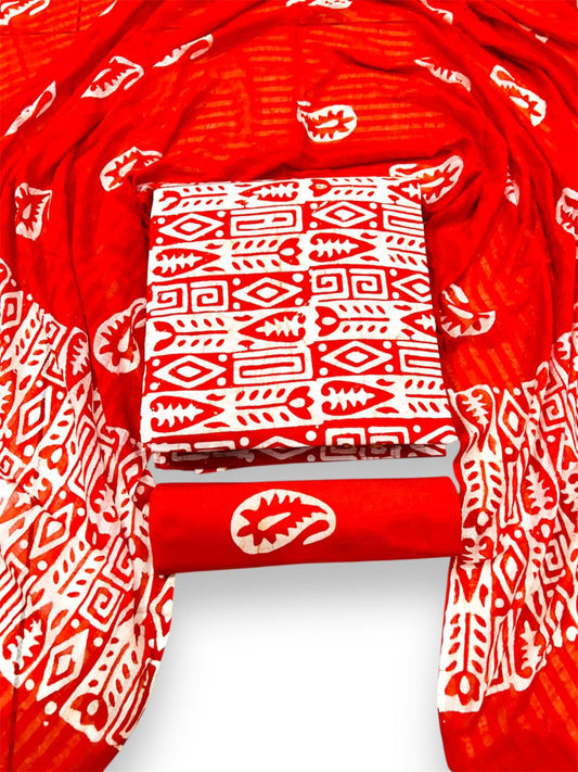 Ujjain Batik Print Orange Suit & Dress Materials Style 1