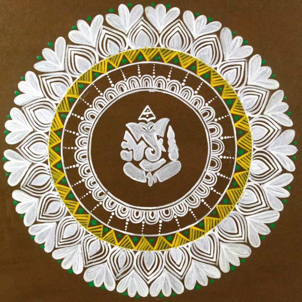 Uttarakhand Aipan Art Lord Ganpati ji on Wood Style 2