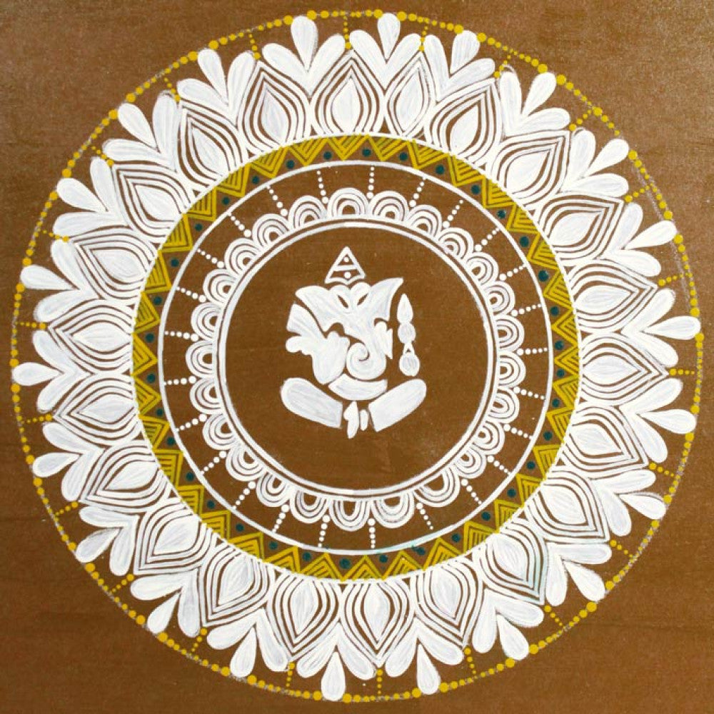 Uttarakhand Aipan Art Lord Ganpati ji on Wood Style 4