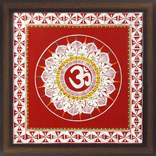 Uttarakhand Aipan Art Om on Wood Style 3