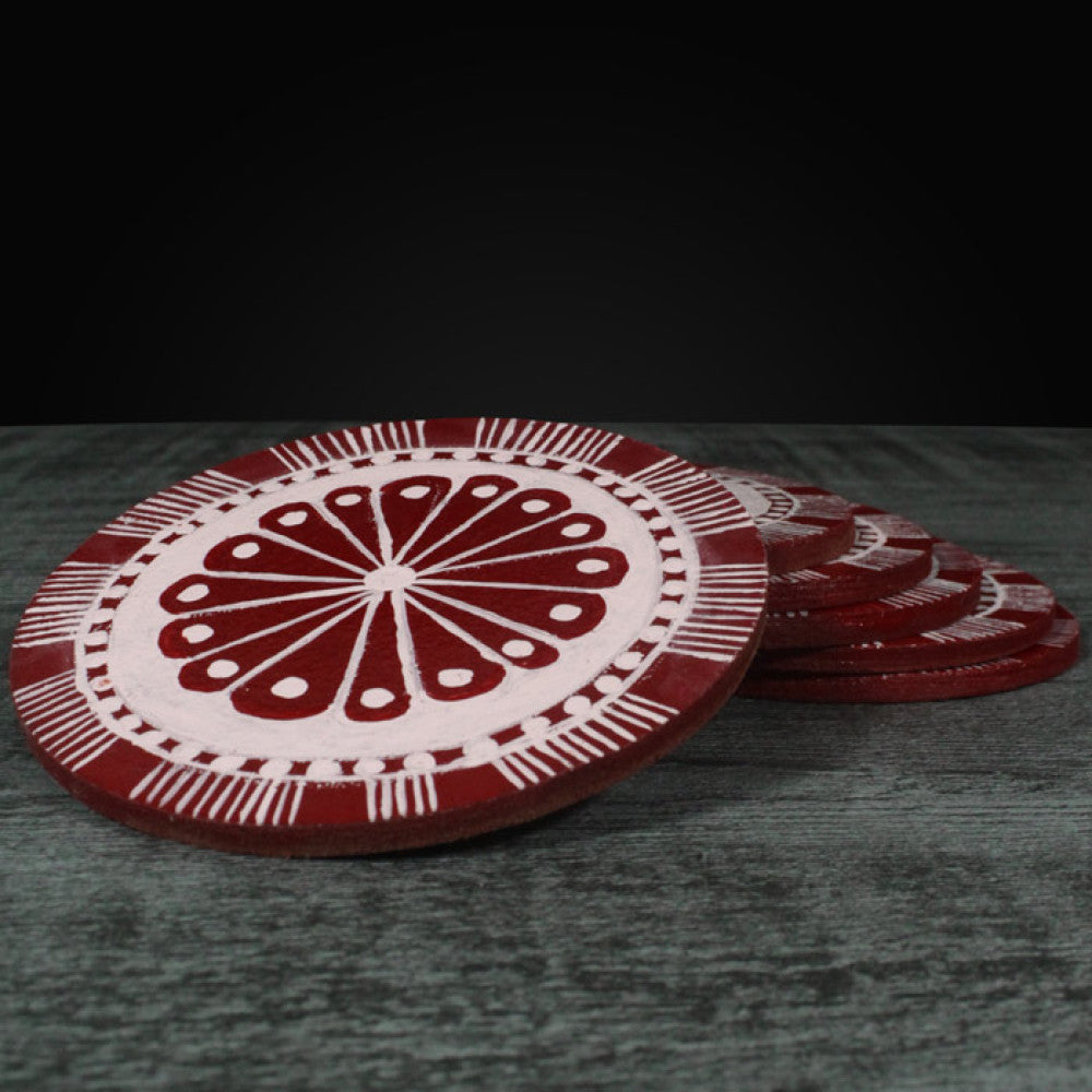 Uttarakhand Aipan Art on Wood Coasters – Set of 6