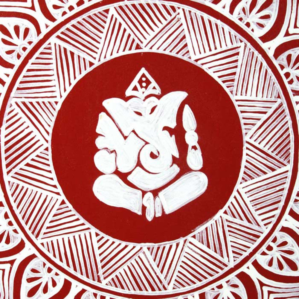 Uttarakhand Aipan Art on Wood Lord Ganesha