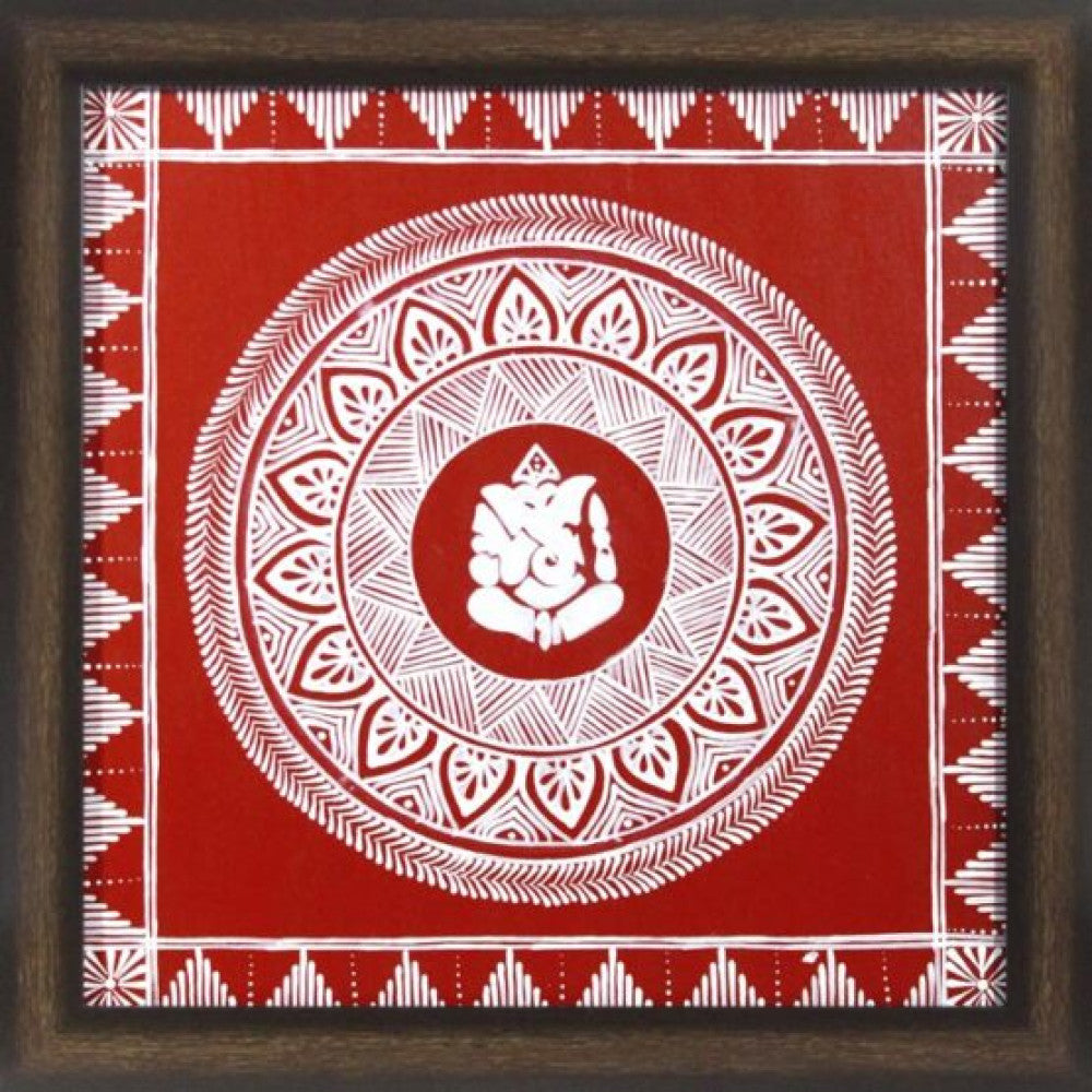 Uttarakhand Aipan Art on Wood Lord Ganesha