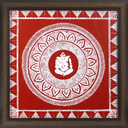 Uttarakhand Aipan Art on Wood Lord Ganesha
