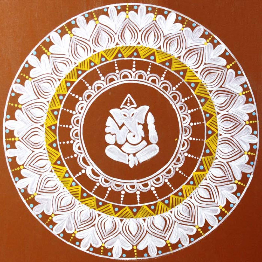Uttarakhand Aipan Art on Wood Lord Ganesha Style 2