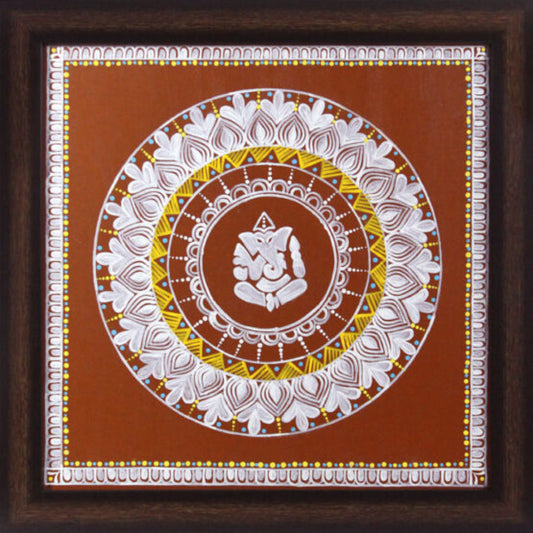 Uttarakhand Aipan Art on Wood Lord Ganesha Style 2