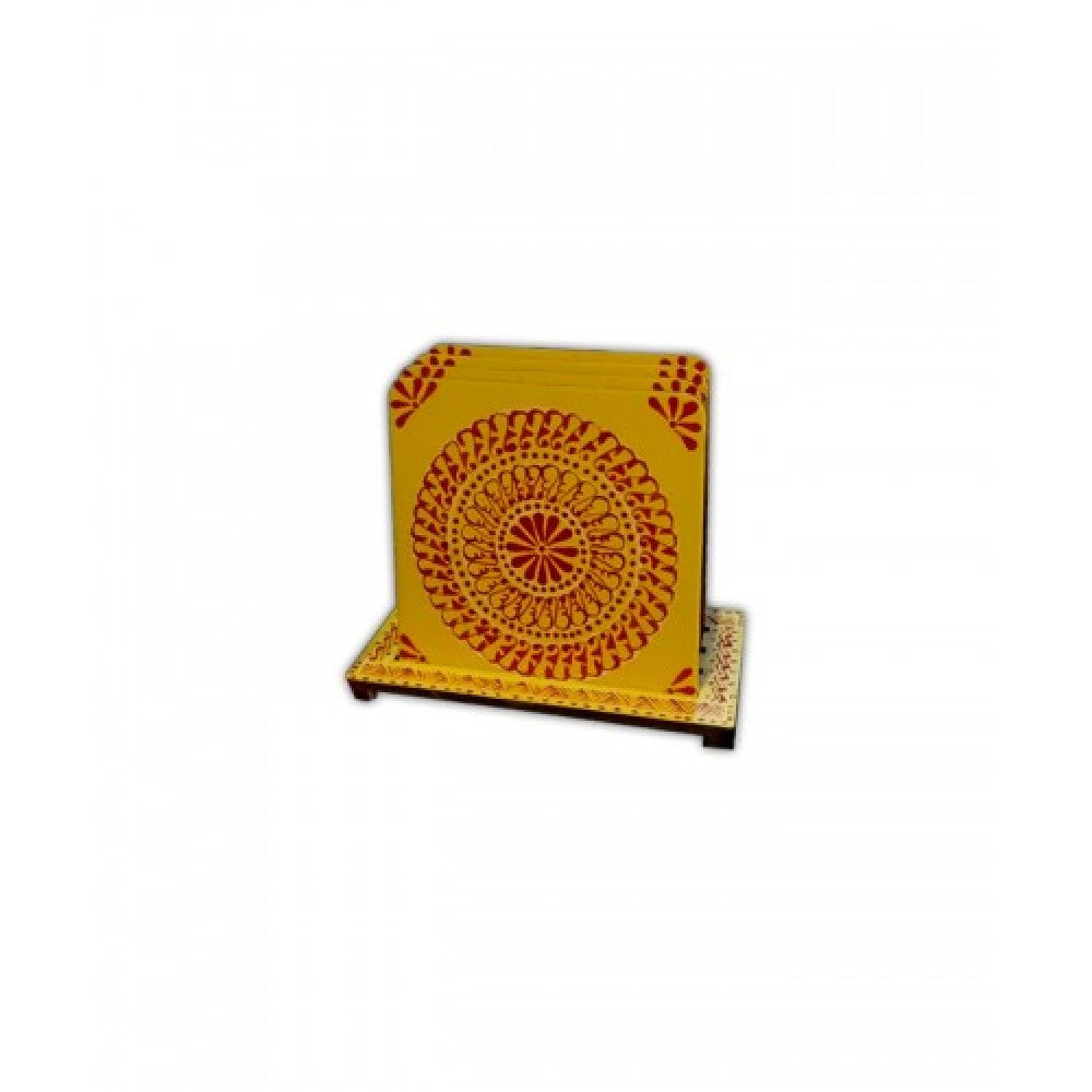 Uttarakhand Aipan Art Hanpainted Wooden Tea Coaster Set Of 6
