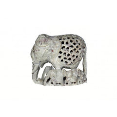 Varanasi Soft Stone Jali Work Family Elephant (Baby Elephant Inside) Showpiece