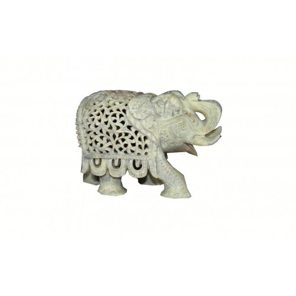 3.5Inch Small Size Varanasi Soft Stone Jali Work Elephant (Baby Elephant Inside)