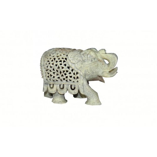 3.5Inch Small Size Varanasi Soft Stone Jali Work Elephant (Baby Elephant Inside)
