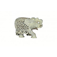 3.5Inch Small Size Varanasi Soft Stone Jali Work Elephant (Baby Elephant Inside)