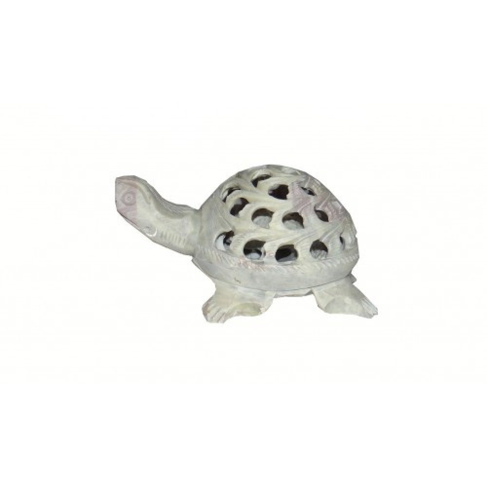 Varanasi Soft Stone Jali Work Turtle (Baby Turtle Inside) Showpiece