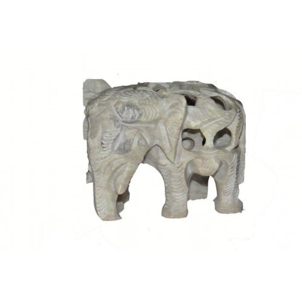 Handcrafted Varanasi Soft Stone Jali Work Elephant (Baby Elephant Inside)