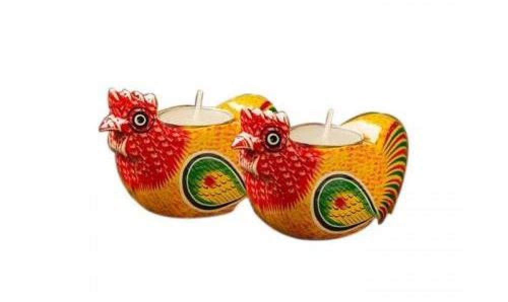 Handcrafted Varanasi Wooden Tealight Candle Holder Bird Design Set Of 2