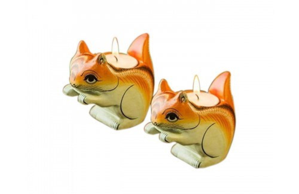 Varanasi Wooden Toy Cute Rabbit Design Tealight Candle Holder Set Of 2