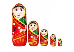 Varanasi Wooden Red Matryoshka Doll Set Of 5